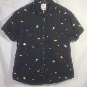 Cactus Man Ricky Singh Men's Black Outer Space Button Up Collar Shirt Size Large